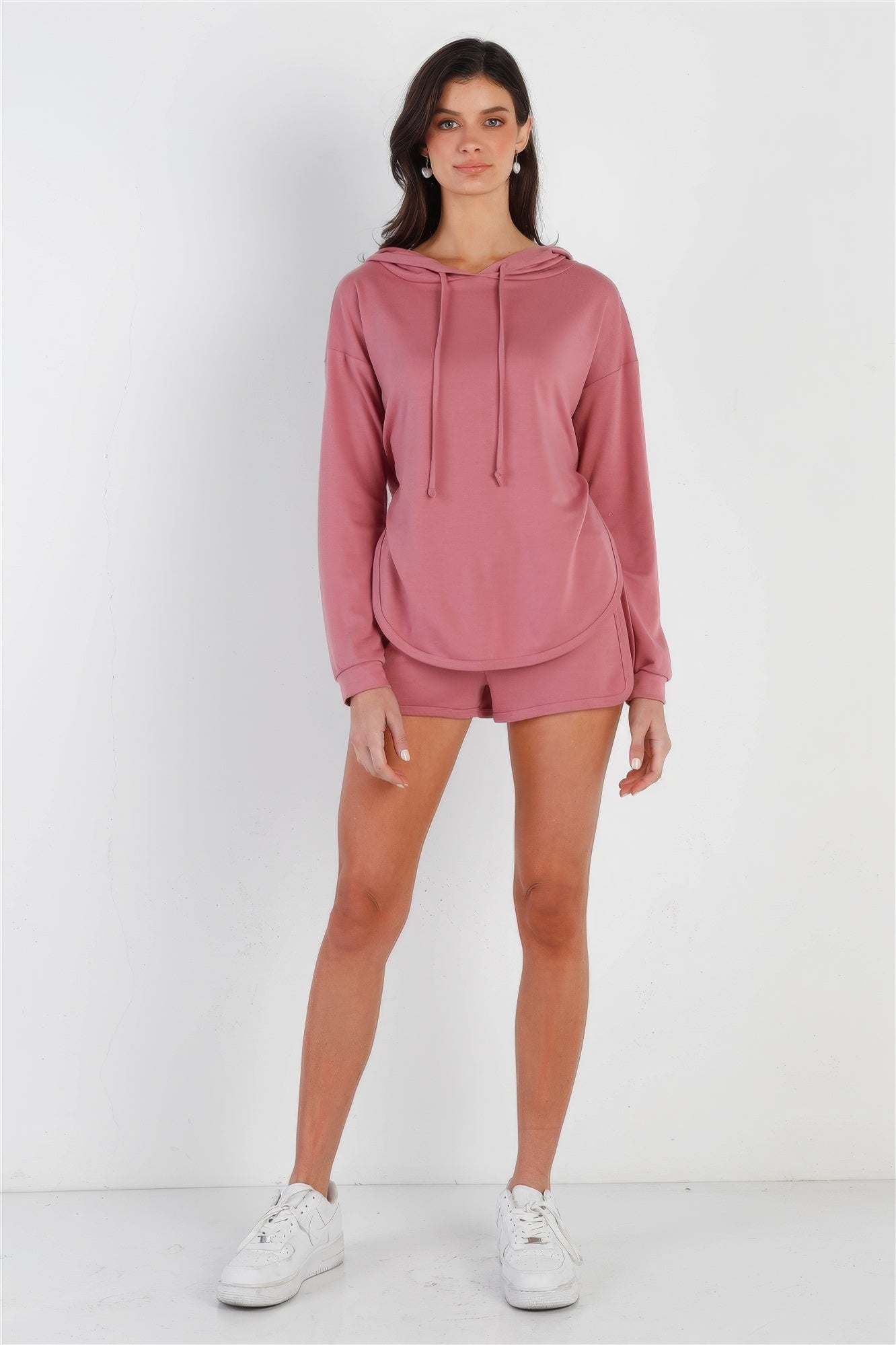 Racer Back Detail Long Sleeve Hooded Top & Short Set - ShopEasier