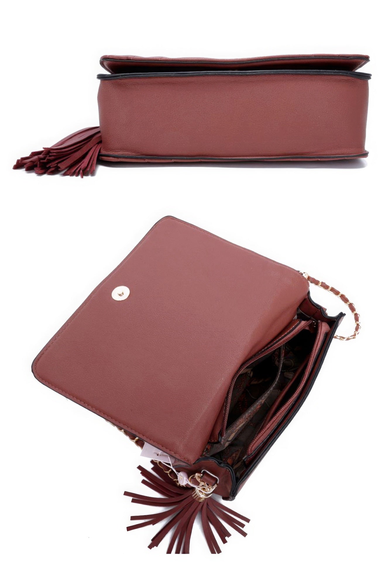 Fashion Double Metal Pattern Stitching Tassel Crossbody Bag - ShopEasier