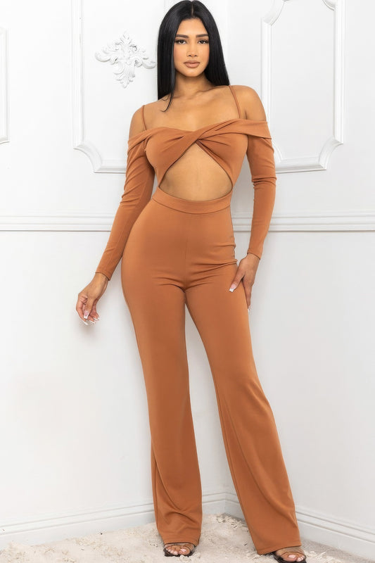 Open Shoulder Cutout Detail Jumpsuit - ShopEasier