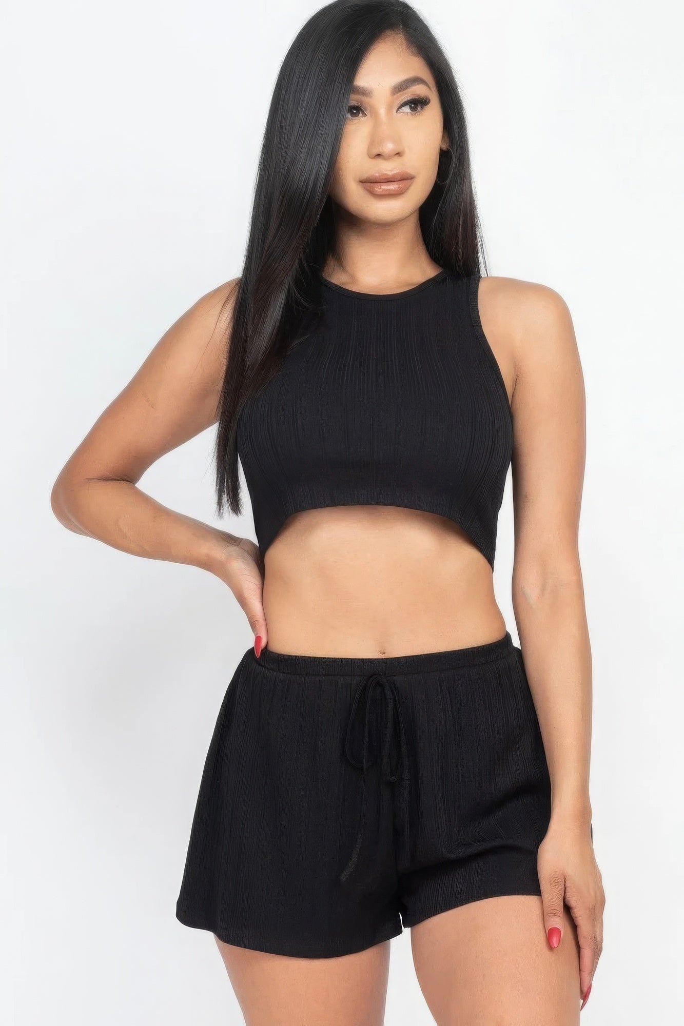 Soft Rib Crop Tank Top & Shorts Set - ShopEasier