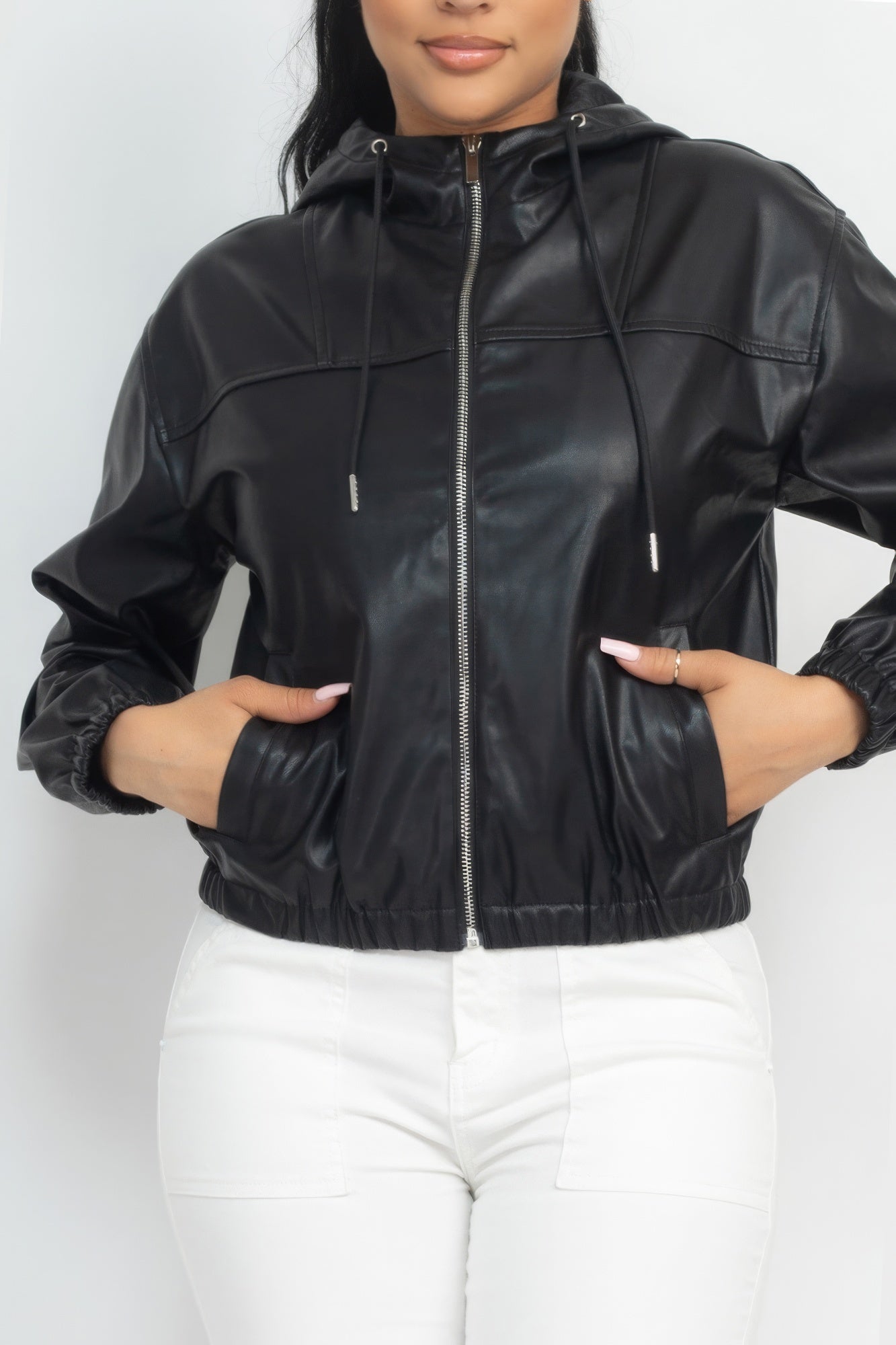 Faux Leather Hoodie Jacket - ShopEasier