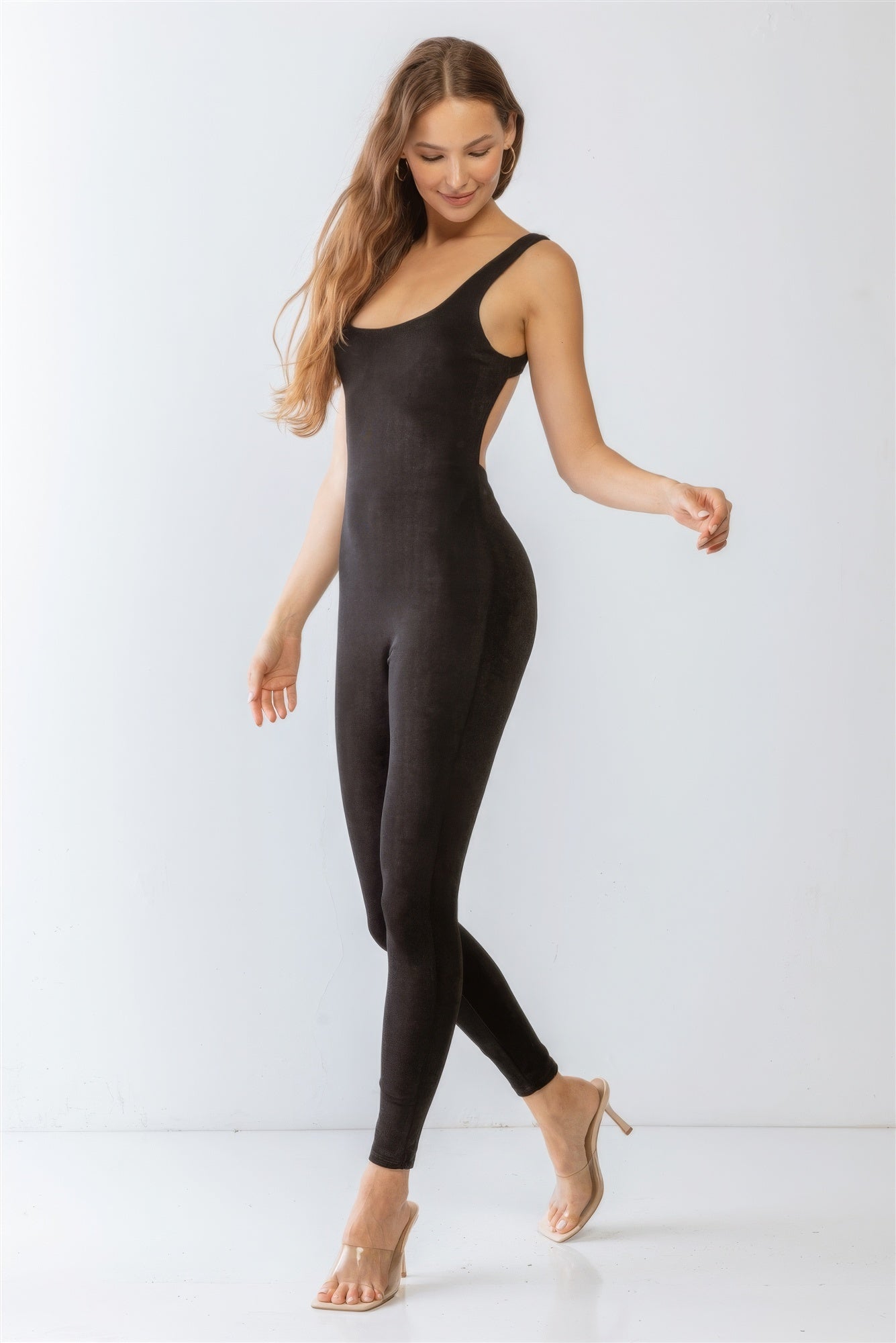 Black Sleeveless Cut-out Detail Slim Fit Jumpsuit & Open Front Long Sleeve Cardigan Set - ShopEasier