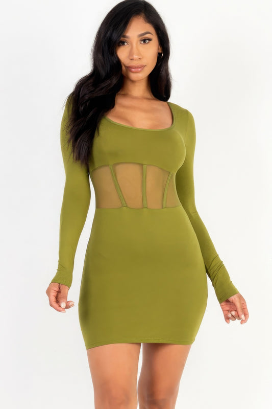 Square neck mesh corset mini dress - ShopEasier