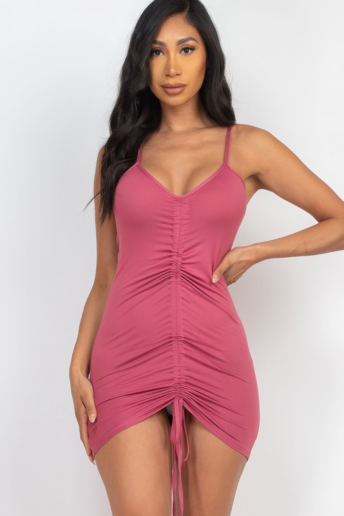 Adjustable Ruched Front Detail Mini Dress - ShopEasier