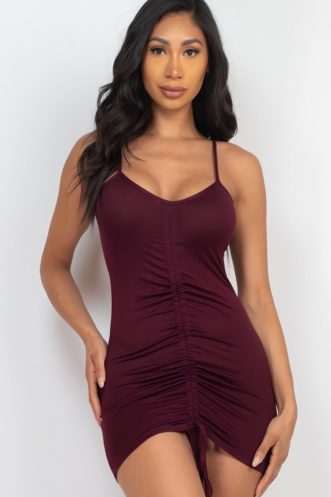 Adjustable Ruched Front Detail Mini Dress - ShopEasier