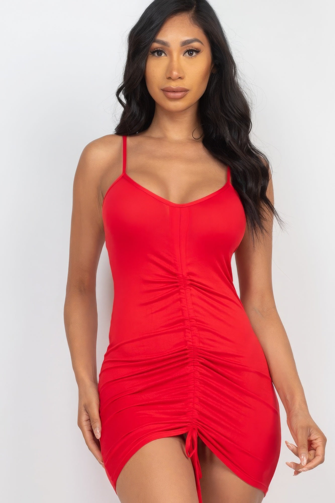 Adjustable Ruched Front Detail Mini Dress - ShopEasier