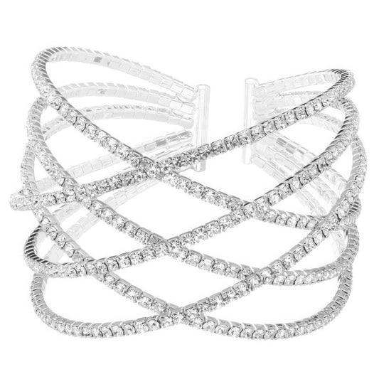 Rhinestone Six Row Layer Wire Bracelet - ShopEasier