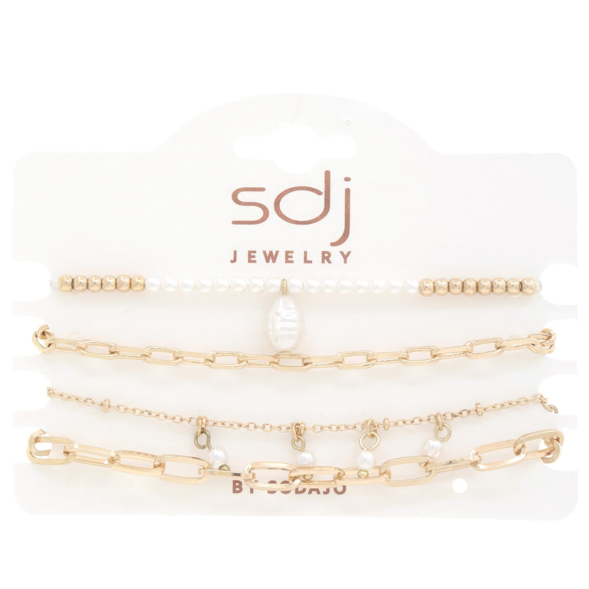 Sodajo Pearl Bead Oval Link Bracelet Set - ShopEasier