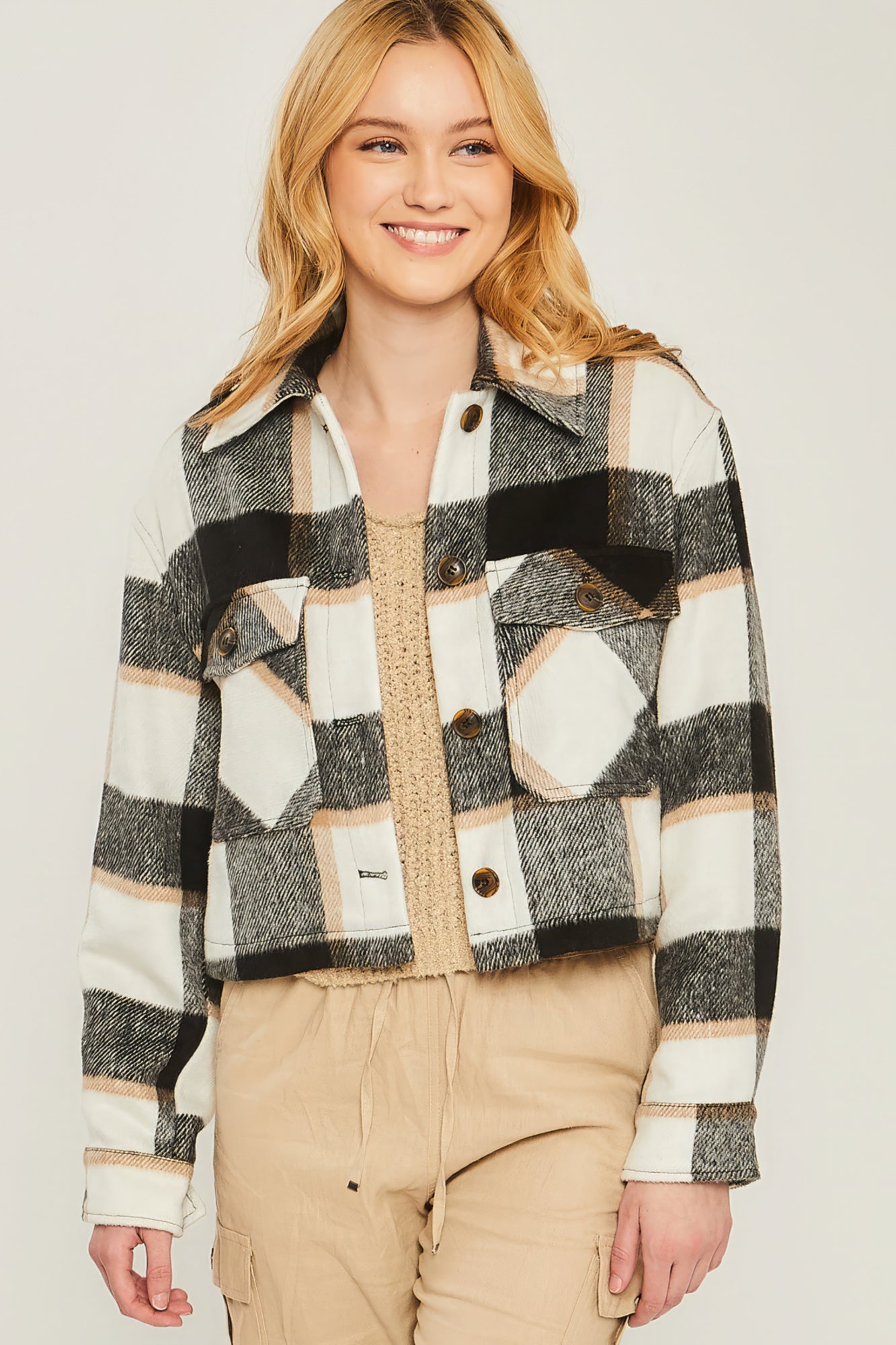 Yarn Dyed Plaid Button Up Jacket - ShopEasier