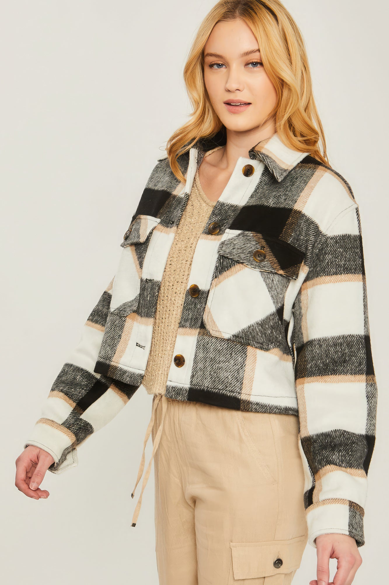 Yarn Dyed Plaid Button Up Jacket - ShopEasier