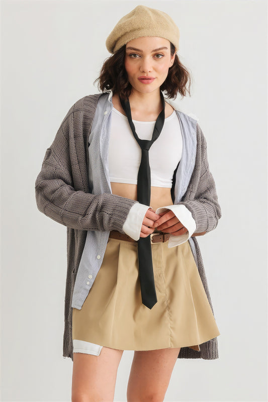 Knit Two Pocket Long Sleeve Open Front Cardigan - ShopEasier