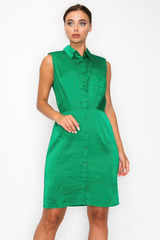 Button-down Pleated Shirt Dress - ShopEasier