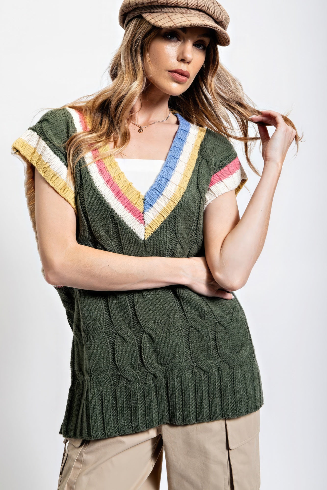 Multi Color Knitted Sweater Vest - ShopEasier