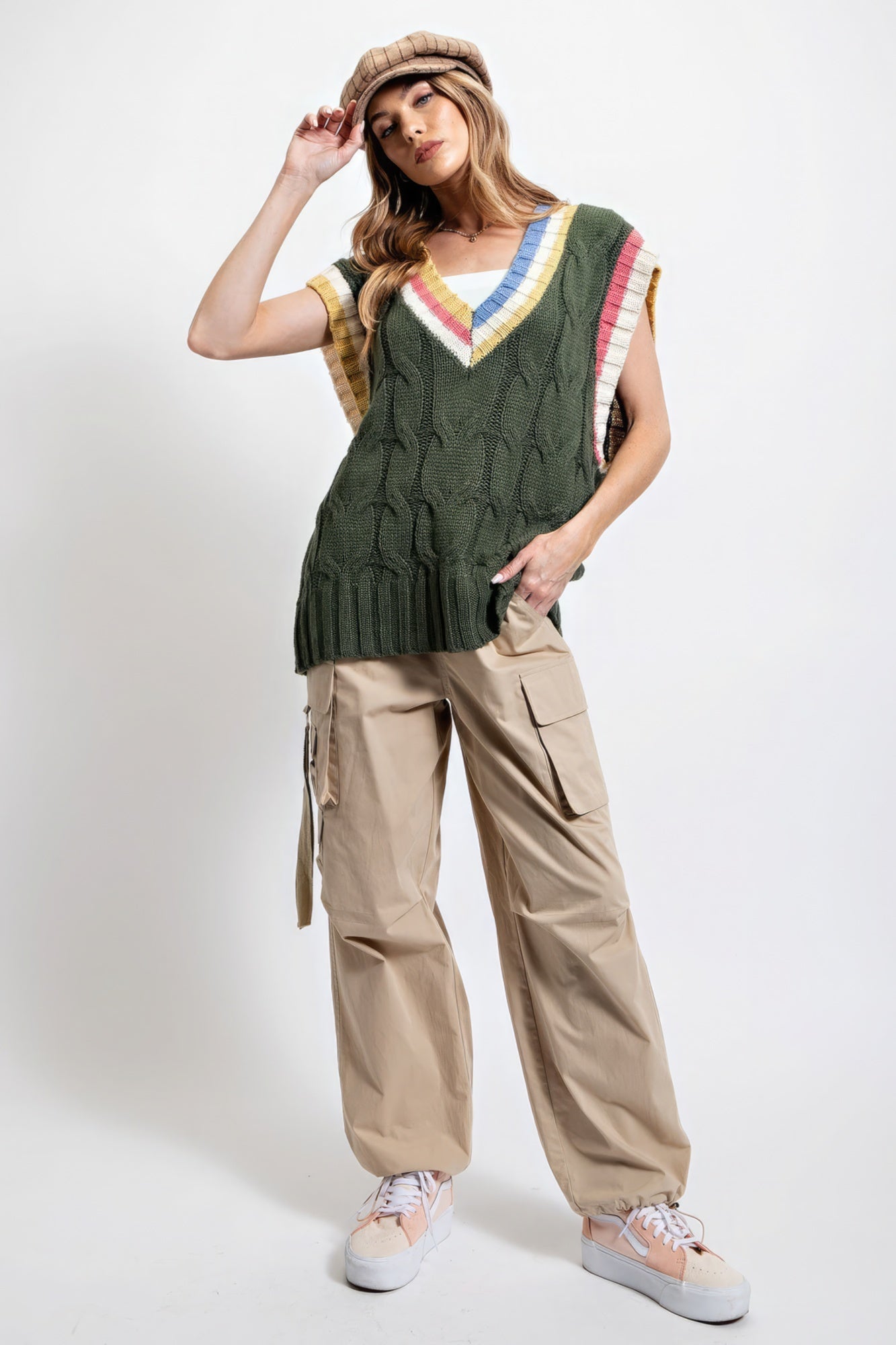 Multi Color Knitted Sweater Vest - ShopEasier