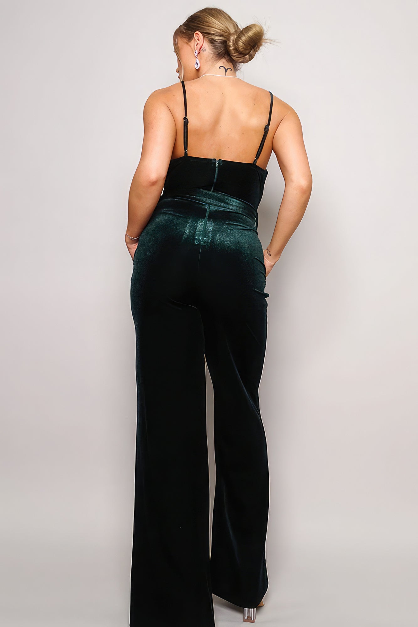 Samba Rhinestone Belt Velvet Jumpsuit - ShopEasier