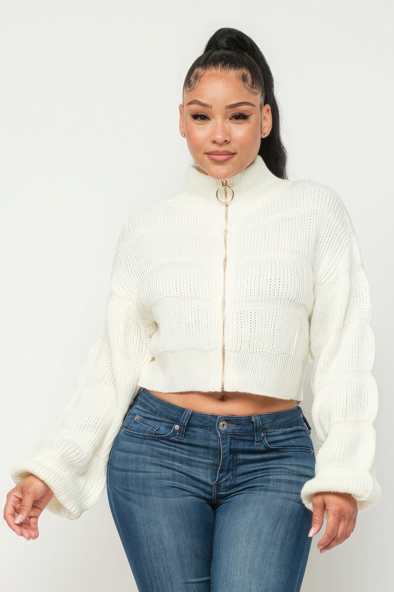 Sweater Top W/ Front Zipper - ShopEasier