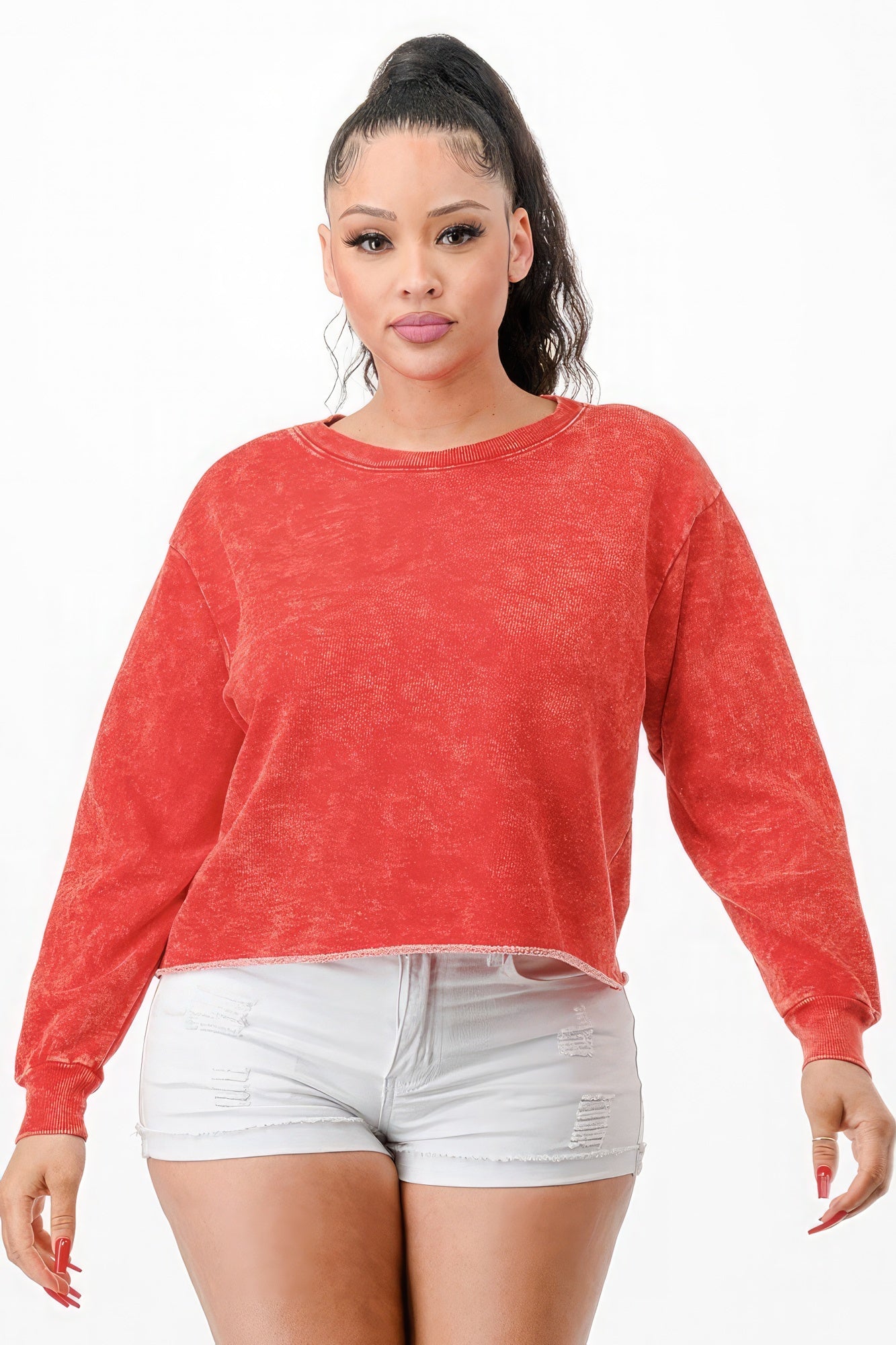 Washed French Terry Cropped Sweatshirts - ShopEasier