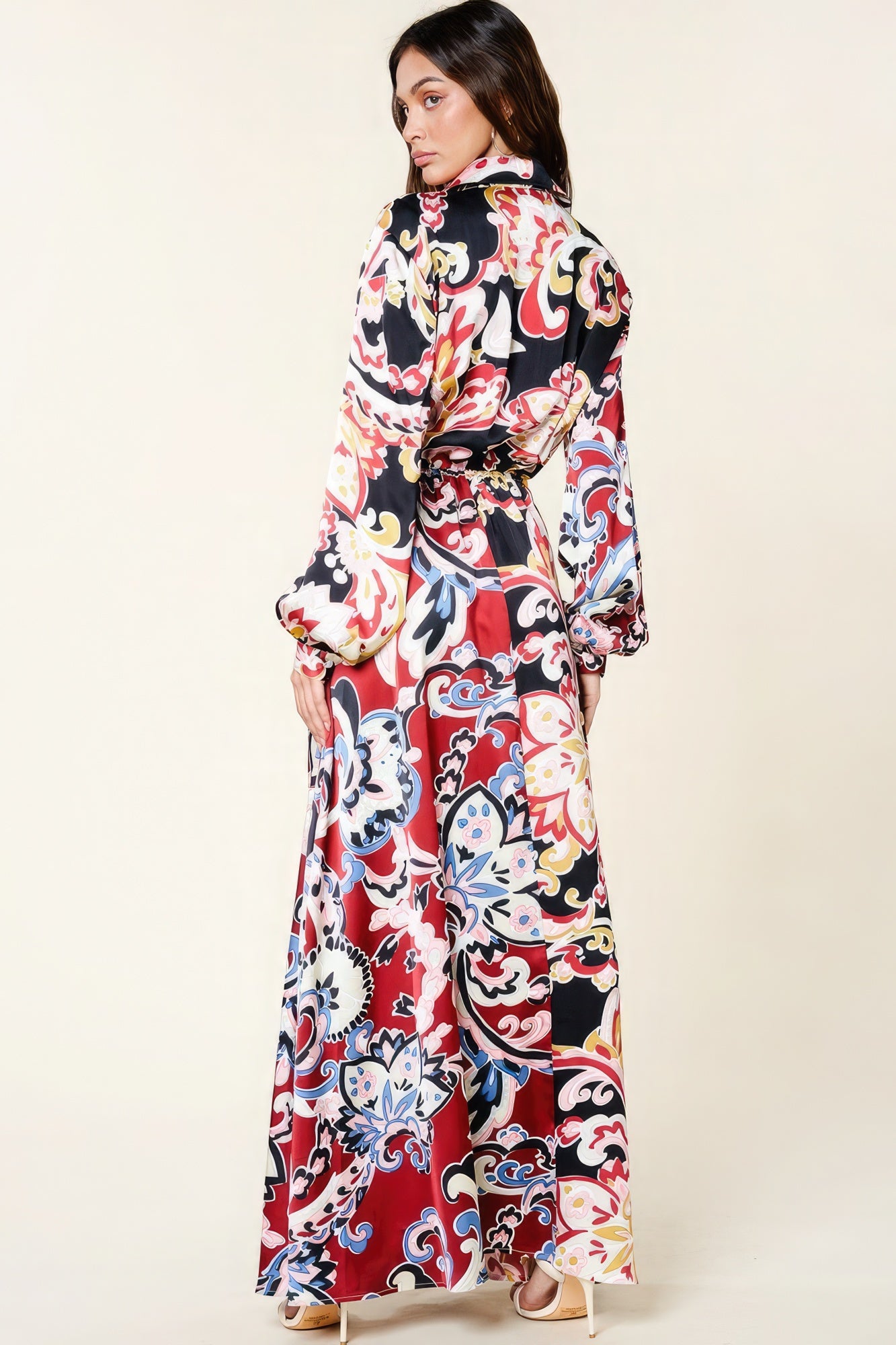 Color Block Printed V Neck Dress - ShopEasier