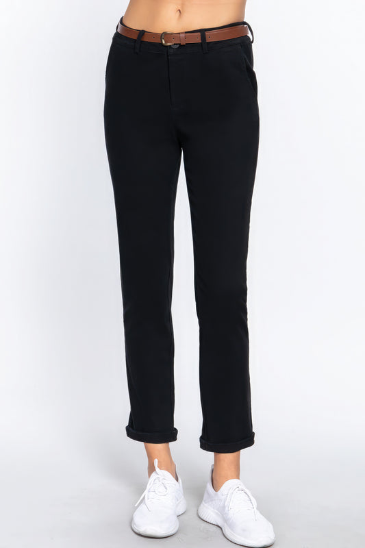 Cotton-span Twill Belted Long Pants - ShopEasier