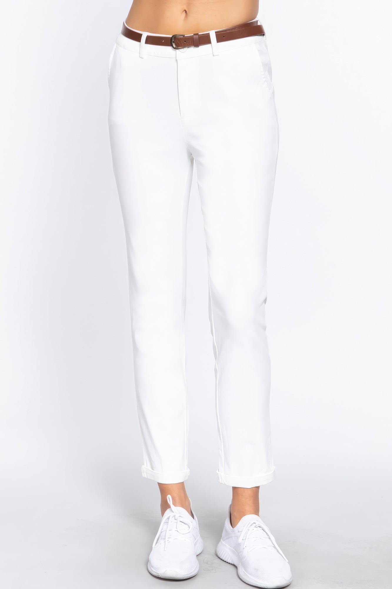 Cotton-span Twill Belted Long Pants - ShopEasier