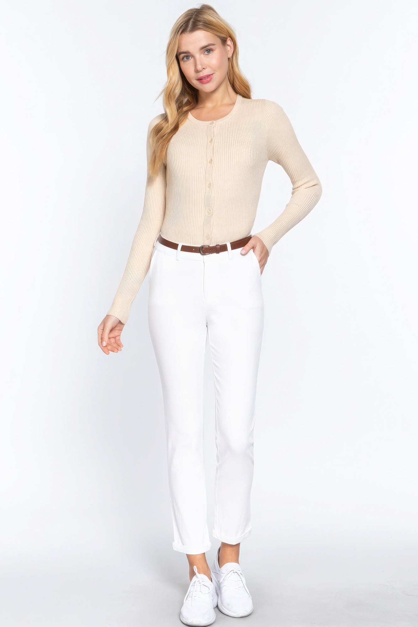 Cotton-span Twill Belted Long Pants - ShopEasier