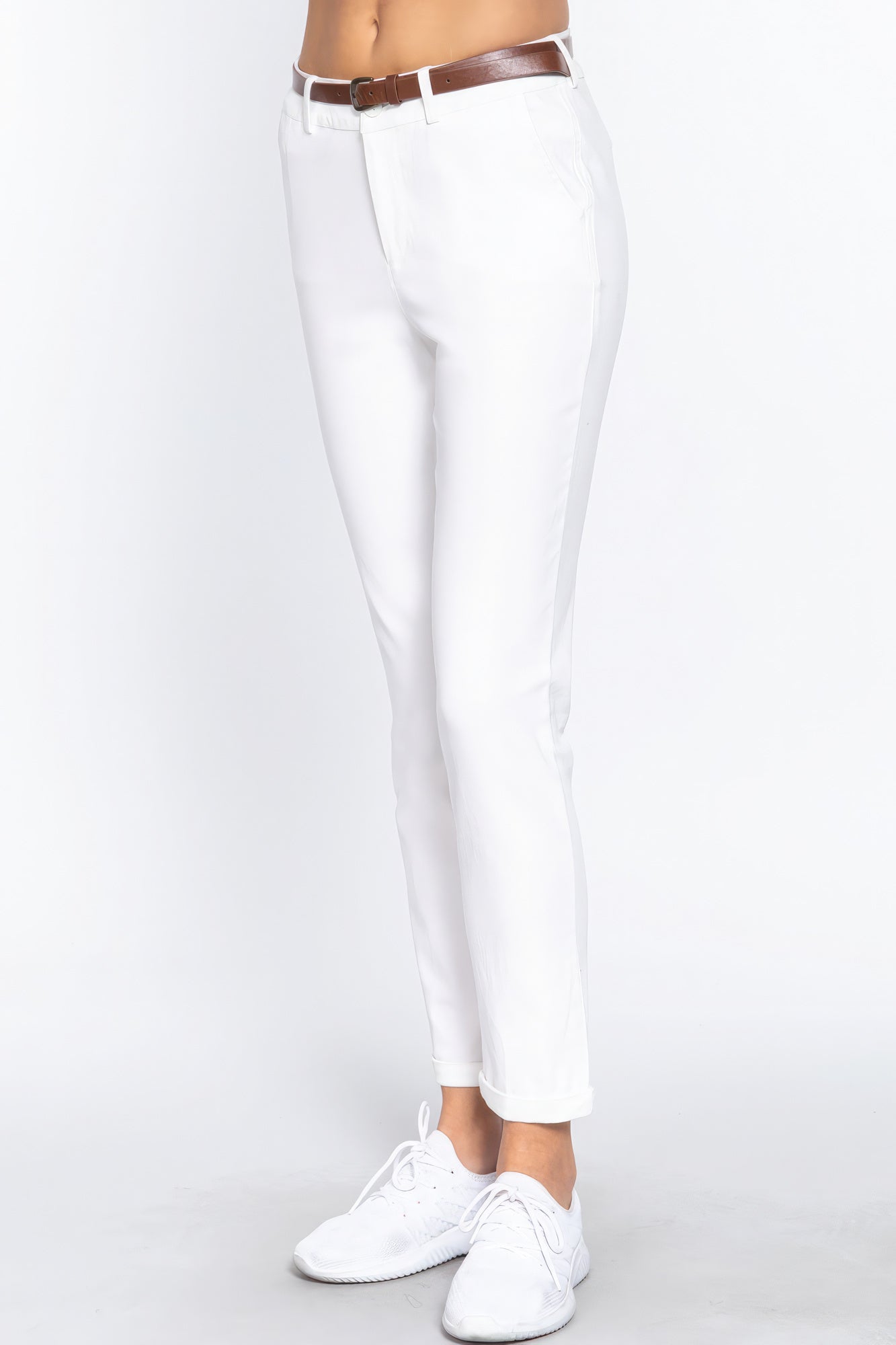 Cotton-span Twill Belted Long Pants - ShopEasier