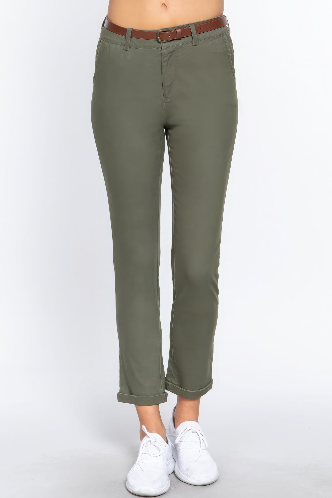 Cotton-span Twill Belted Long Pants - ShopEasier