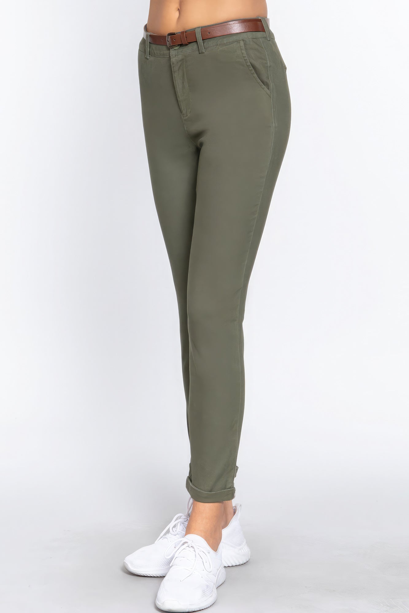 Cotton-span Twill Belted Long Pants - ShopEasier