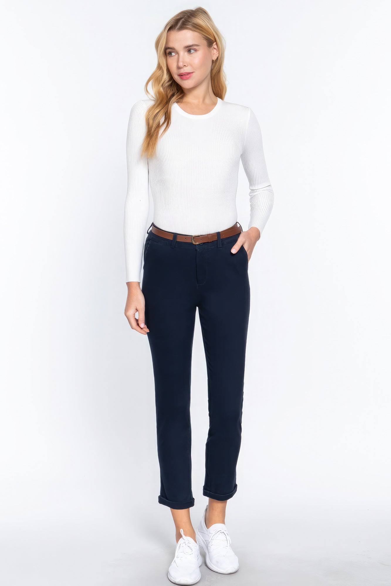 Cotton-span Twill Belted Long Pants - ShopEasier