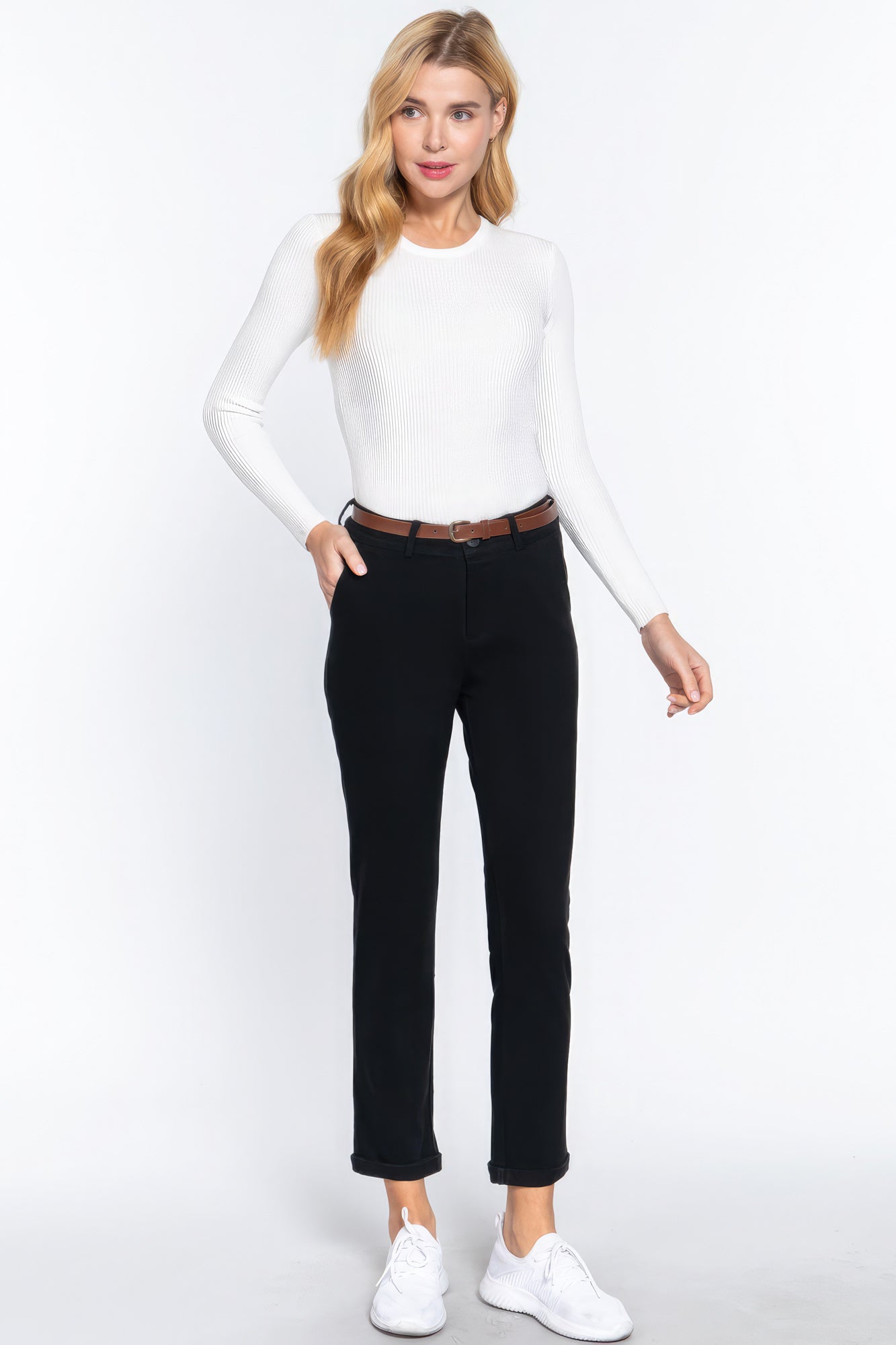 Cotton-span Twill Belted Long Pants - ShopEasier