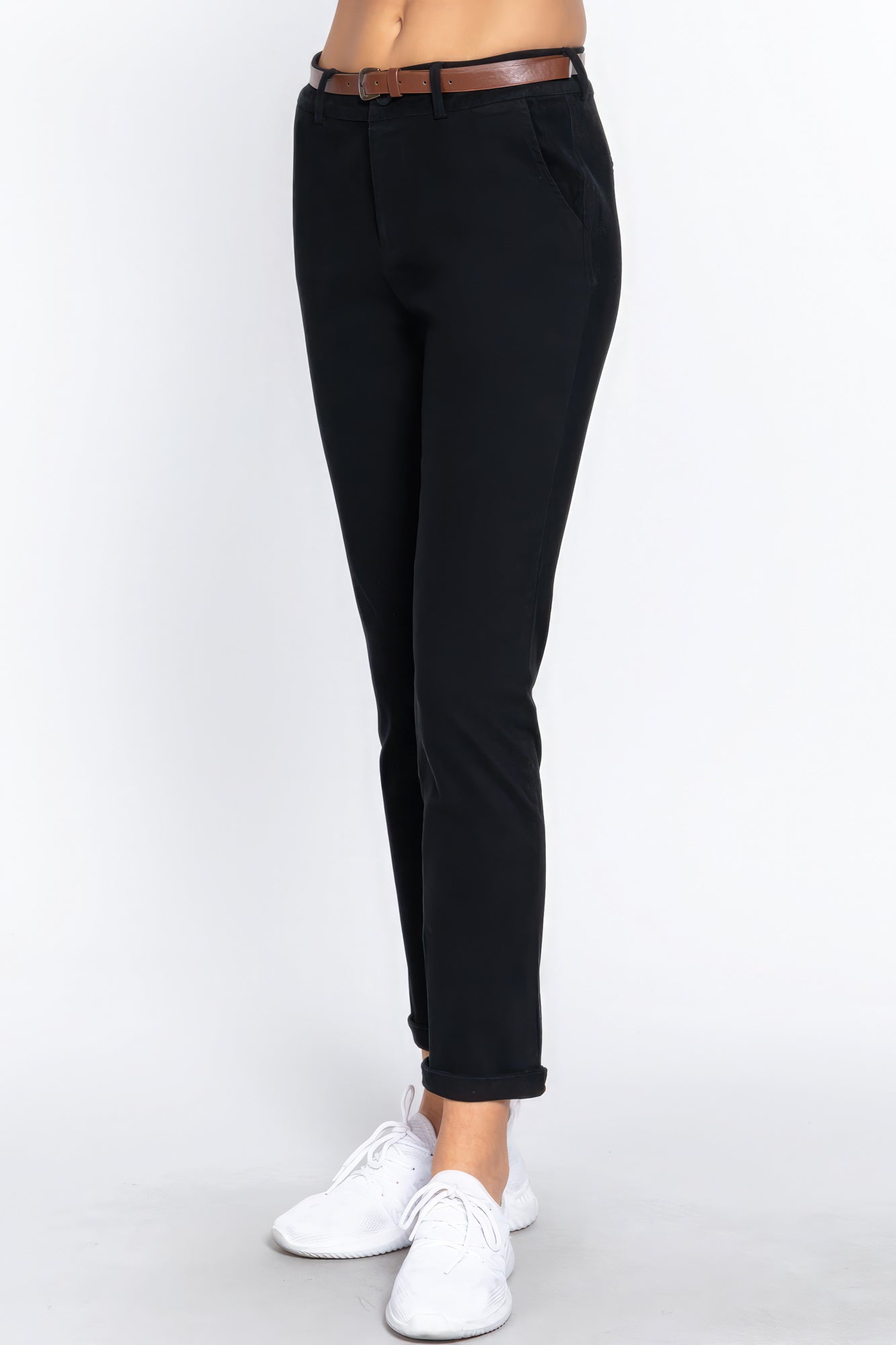 Cotton-span Twill Belted Long Pants - ShopEasier