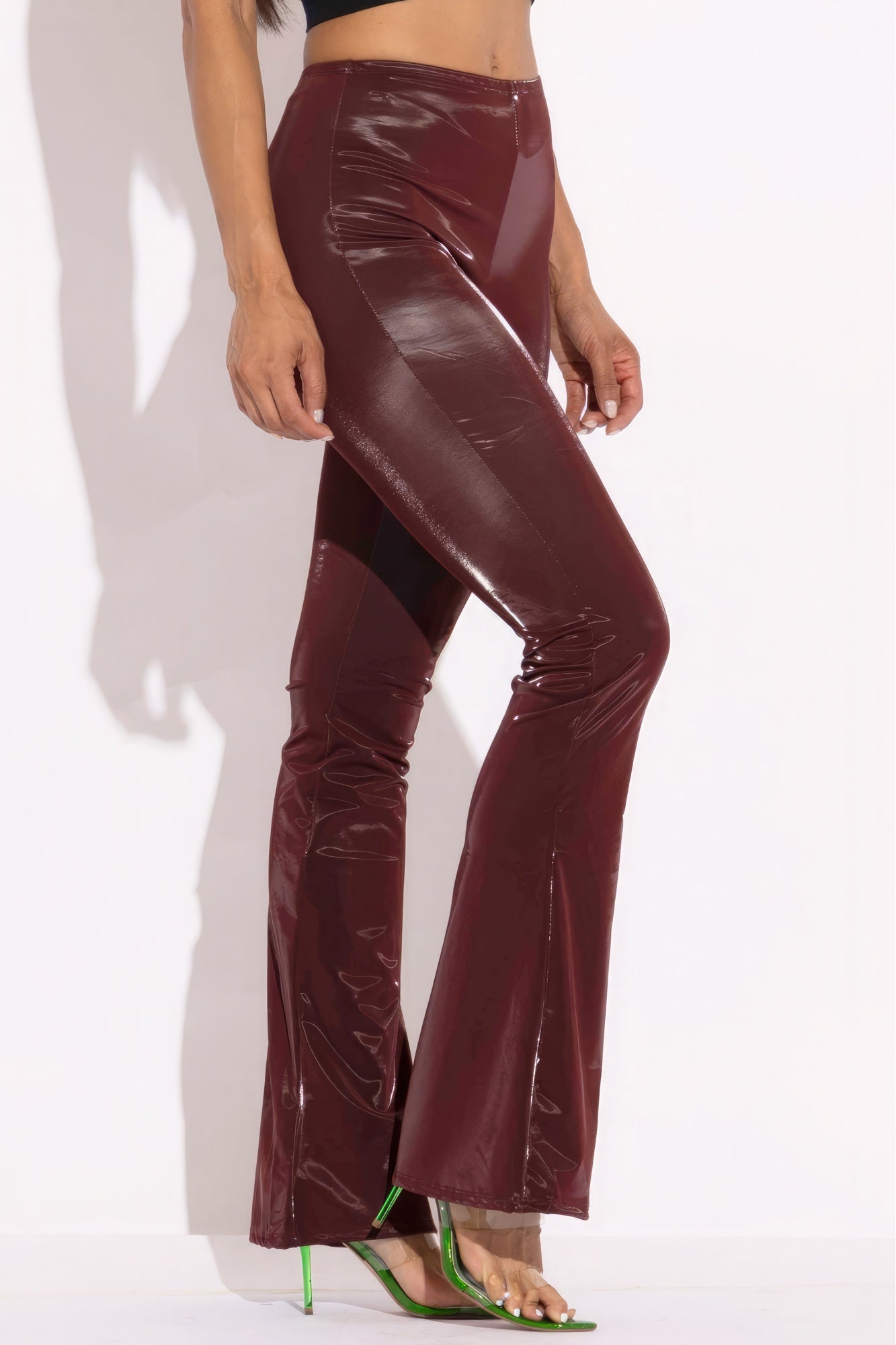 Velvet Pu Flared Pants - ShopEasier