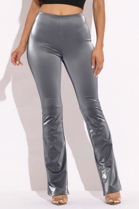 Velvet Pu Flared Pants - ShopEasier