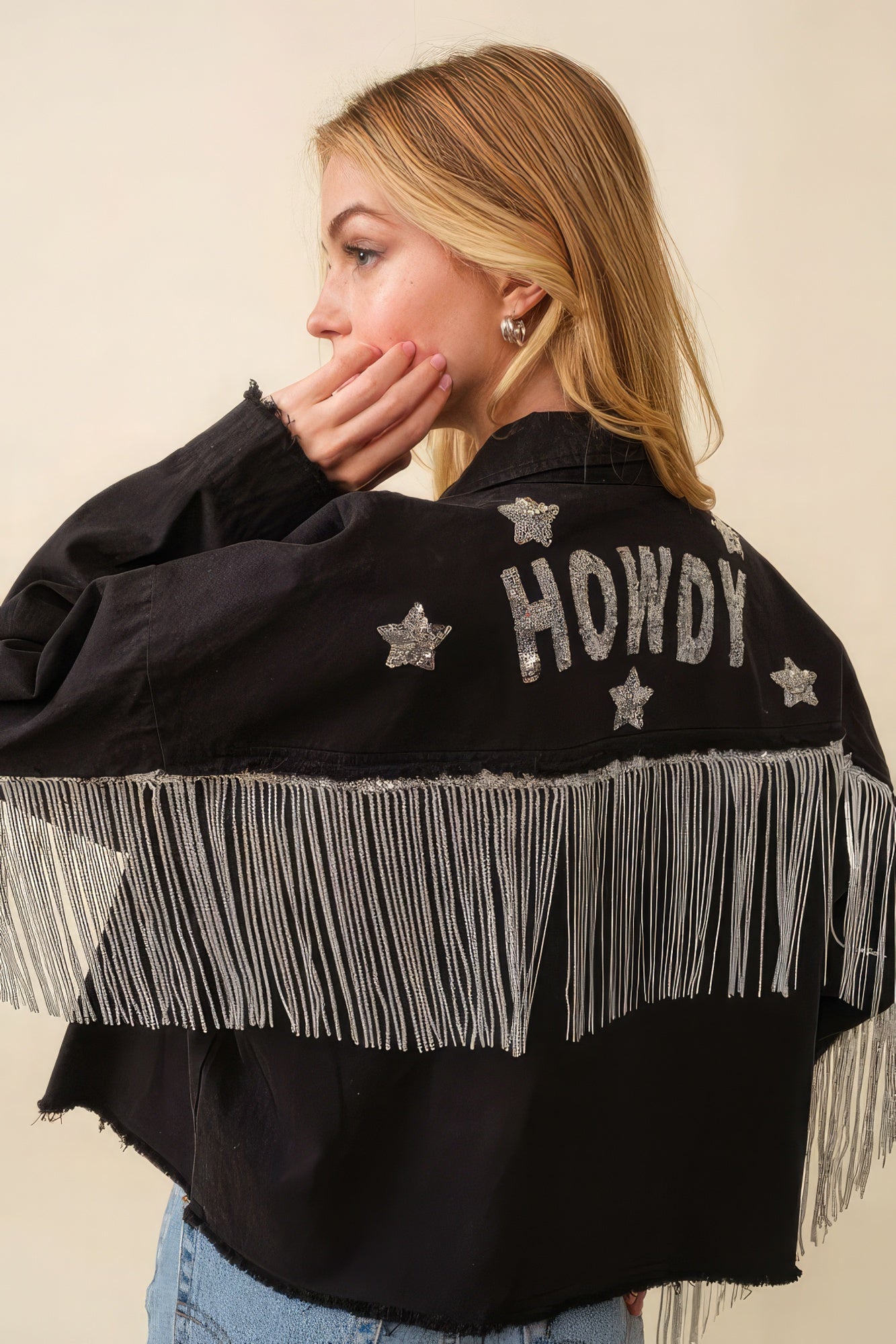 Howdy Sequin Fringe And Star Patches Jacket - ShopEasier