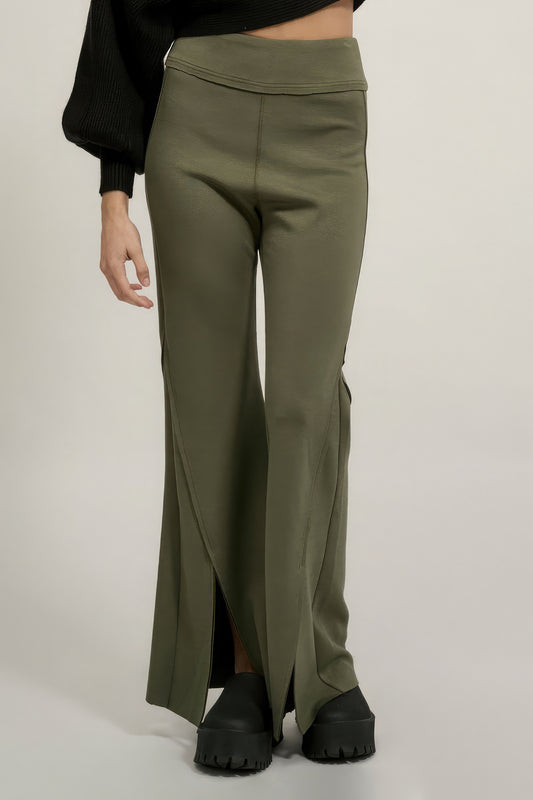 Solid Raw Edge Expose Seam Flare Pants - ShopEasier