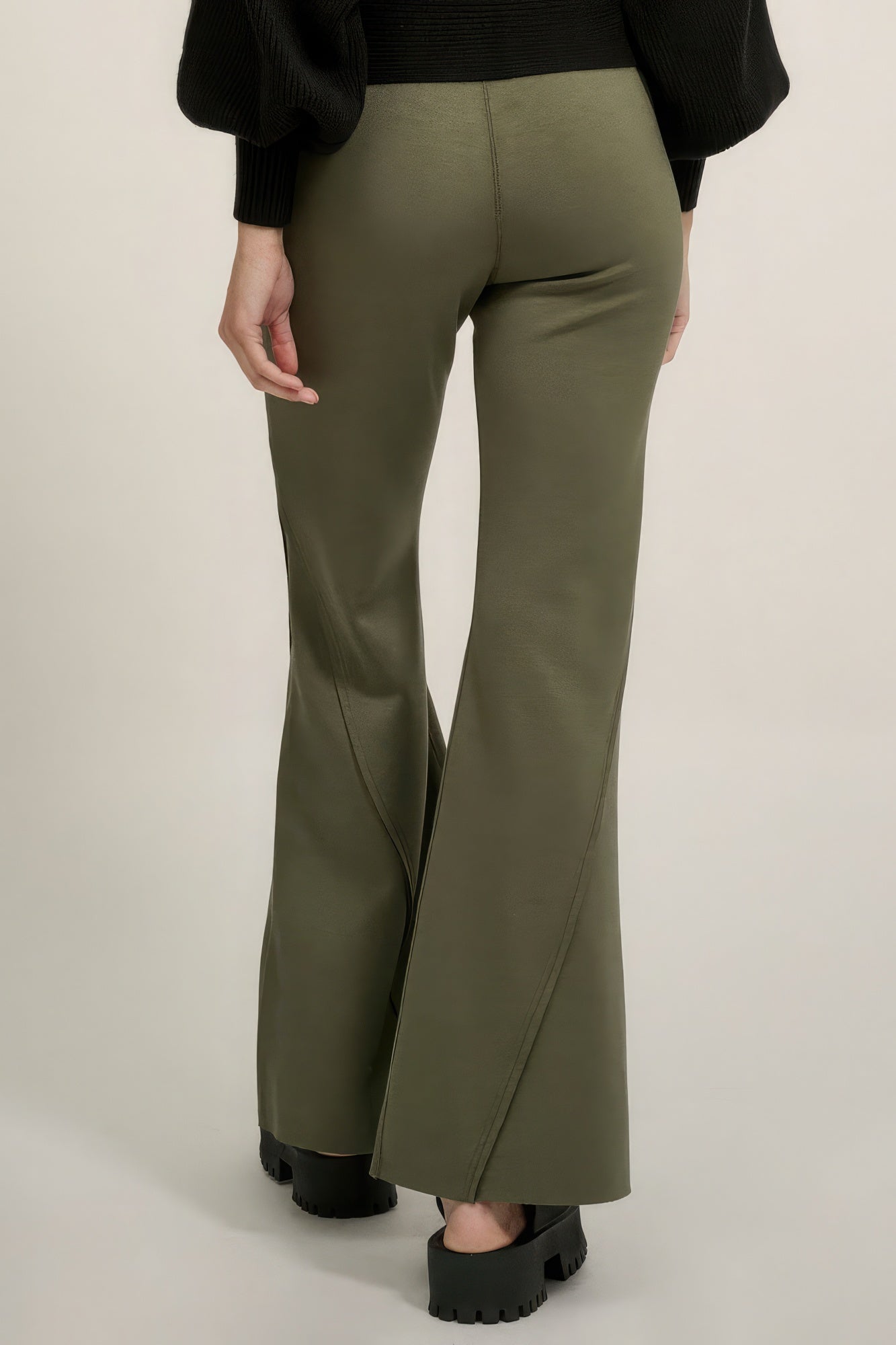 Solid Raw Edge Expose Seam Flare Pants - ShopEasier