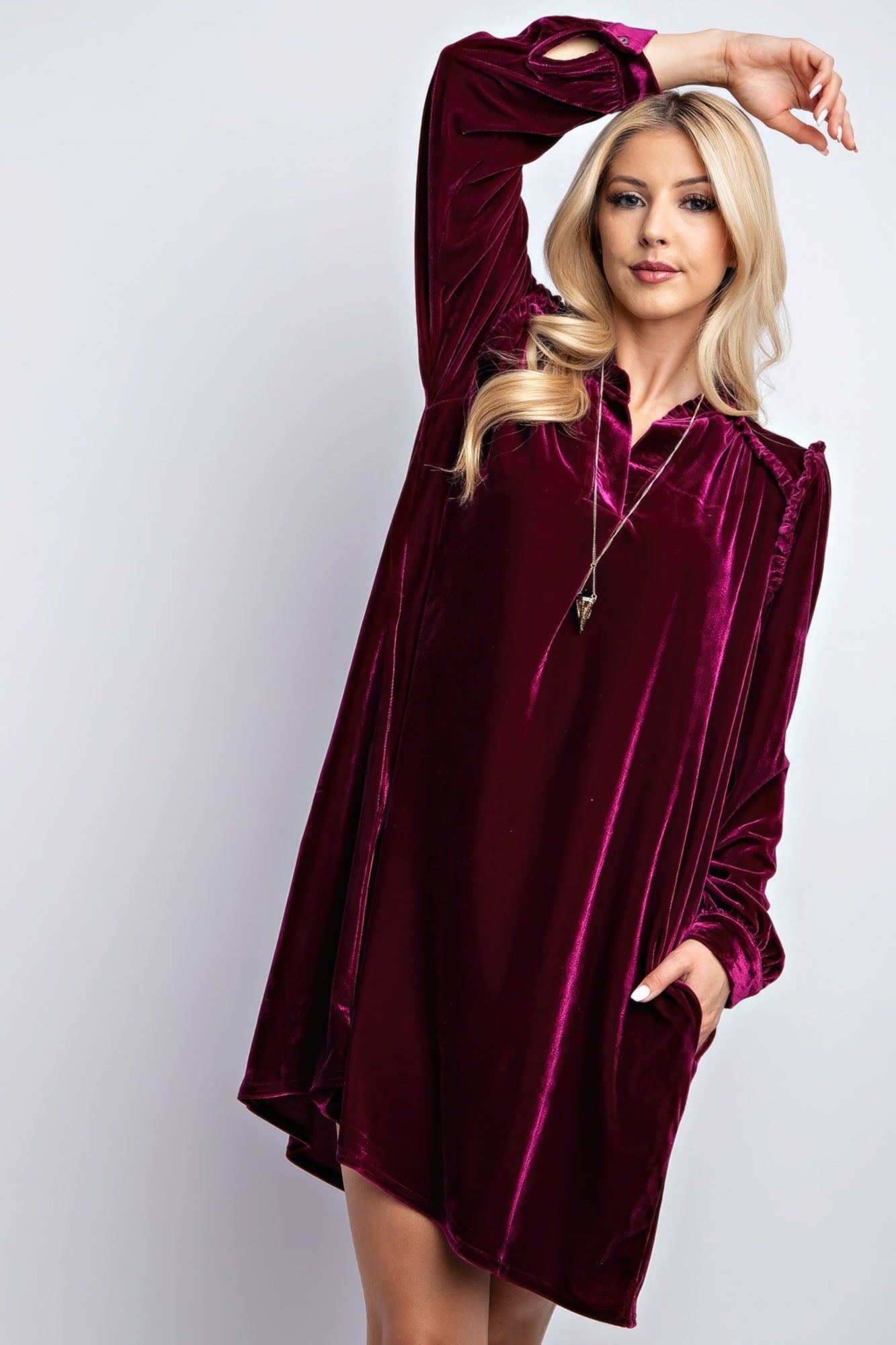 Mini Ruffle Detailing Velvet Dress - ShopEasier