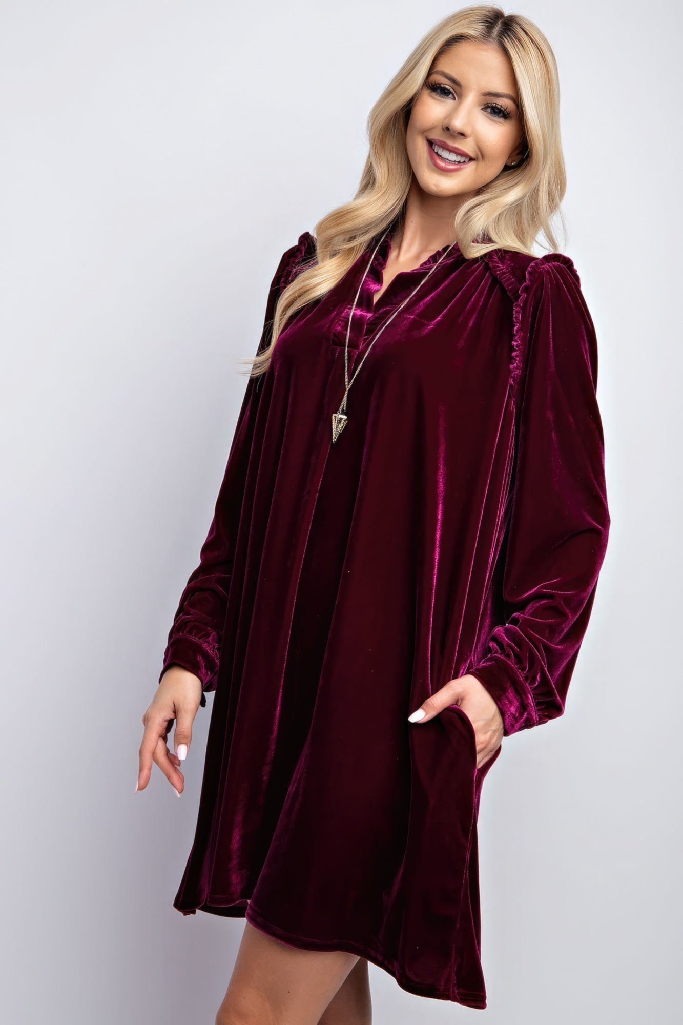 Mini Ruffle Detailing Velvet Dress - ShopEasier