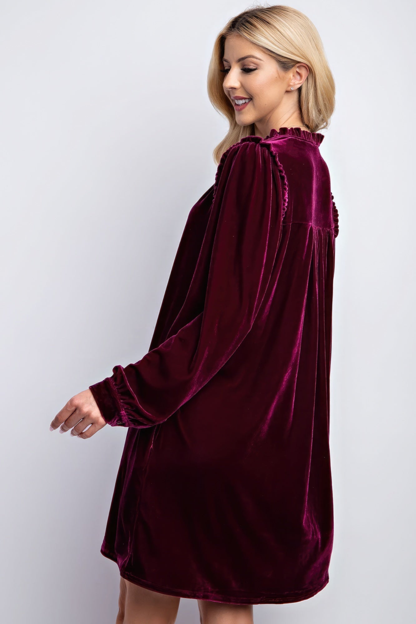 Mini Ruffle Detailing Velvet Dress - ShopEasier