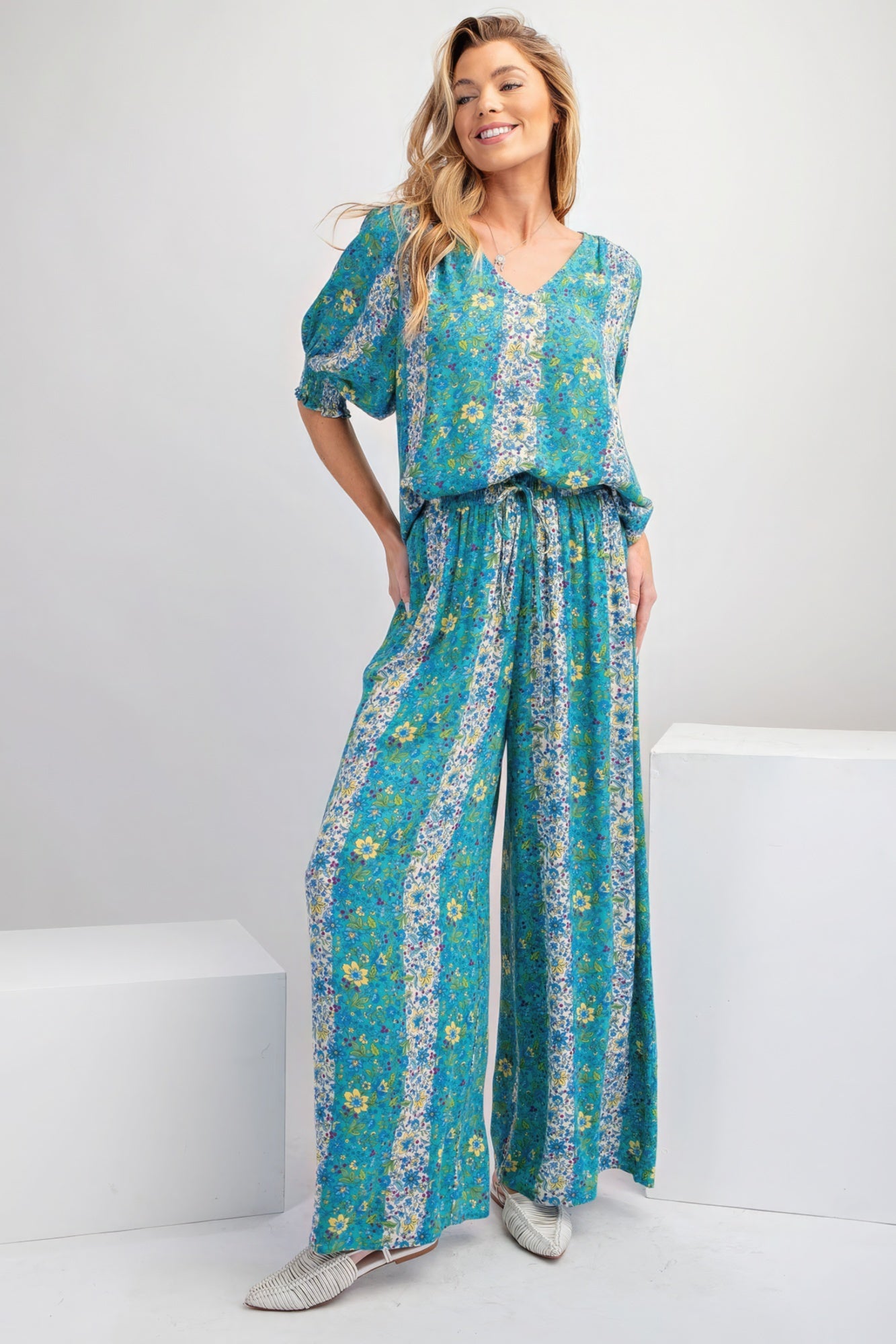 Floral Print Gauze Palazzo Pants - ShopEasier