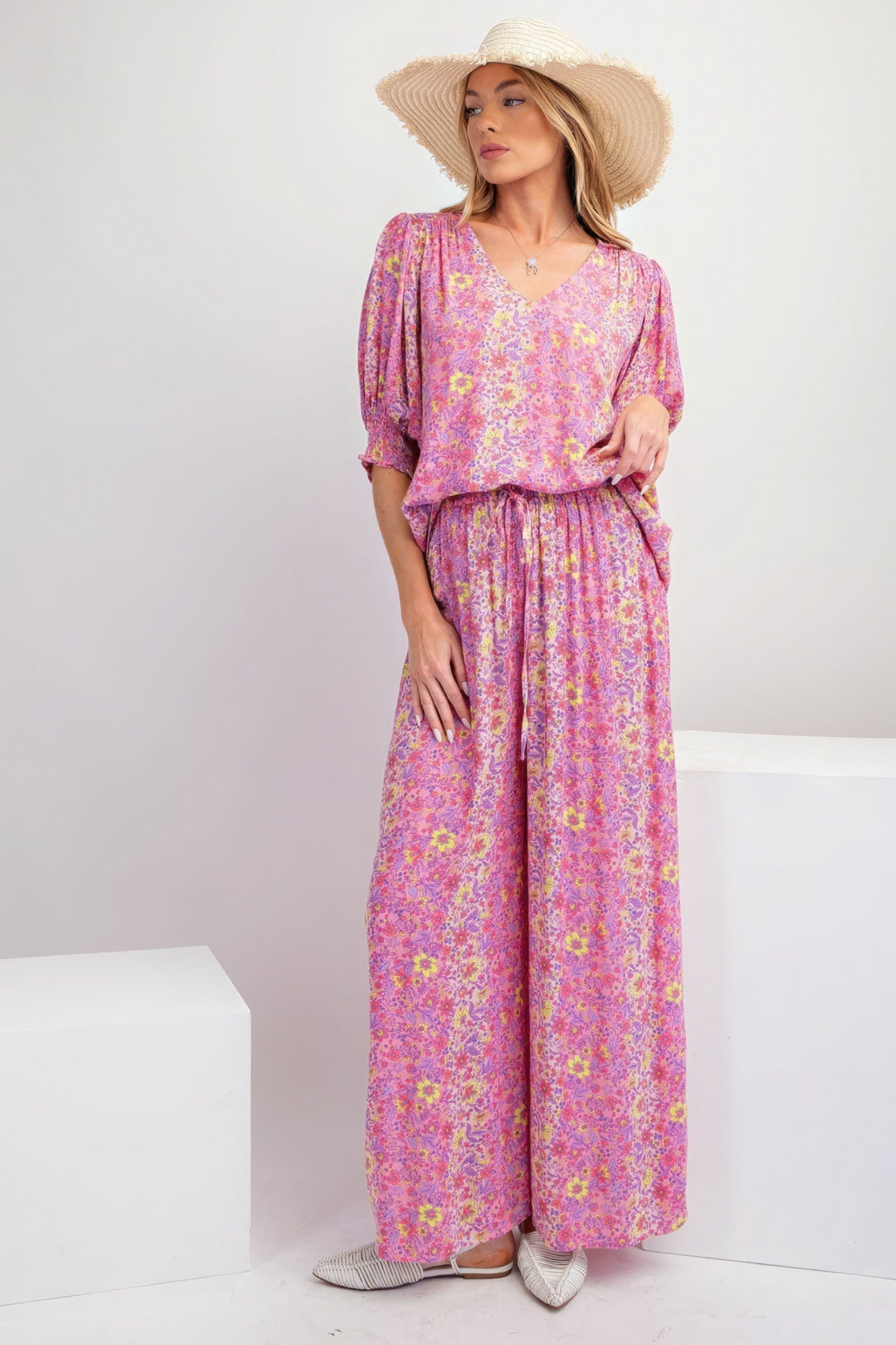 Floral Print Gauze Palazzo Pants - ShopEasier