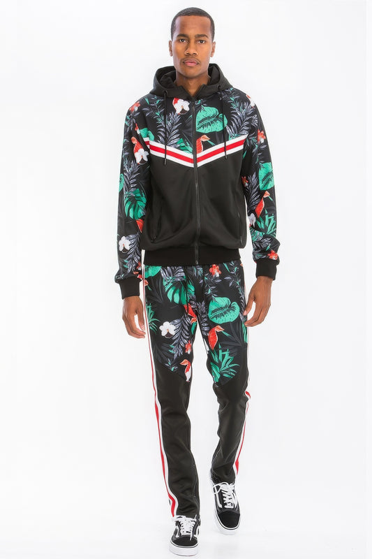 Stylish Black Printed Polyester Tracksuit Set