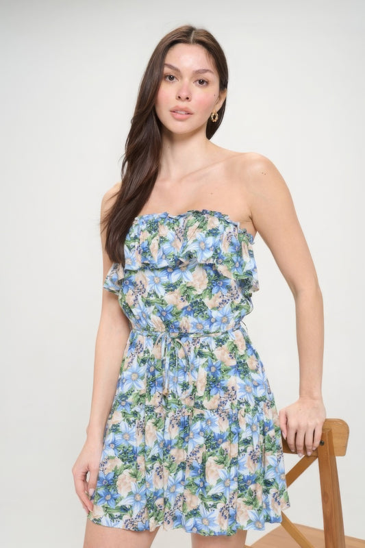 Berry Flower Ruffle Tube Top Mini Dress - ShopEasier