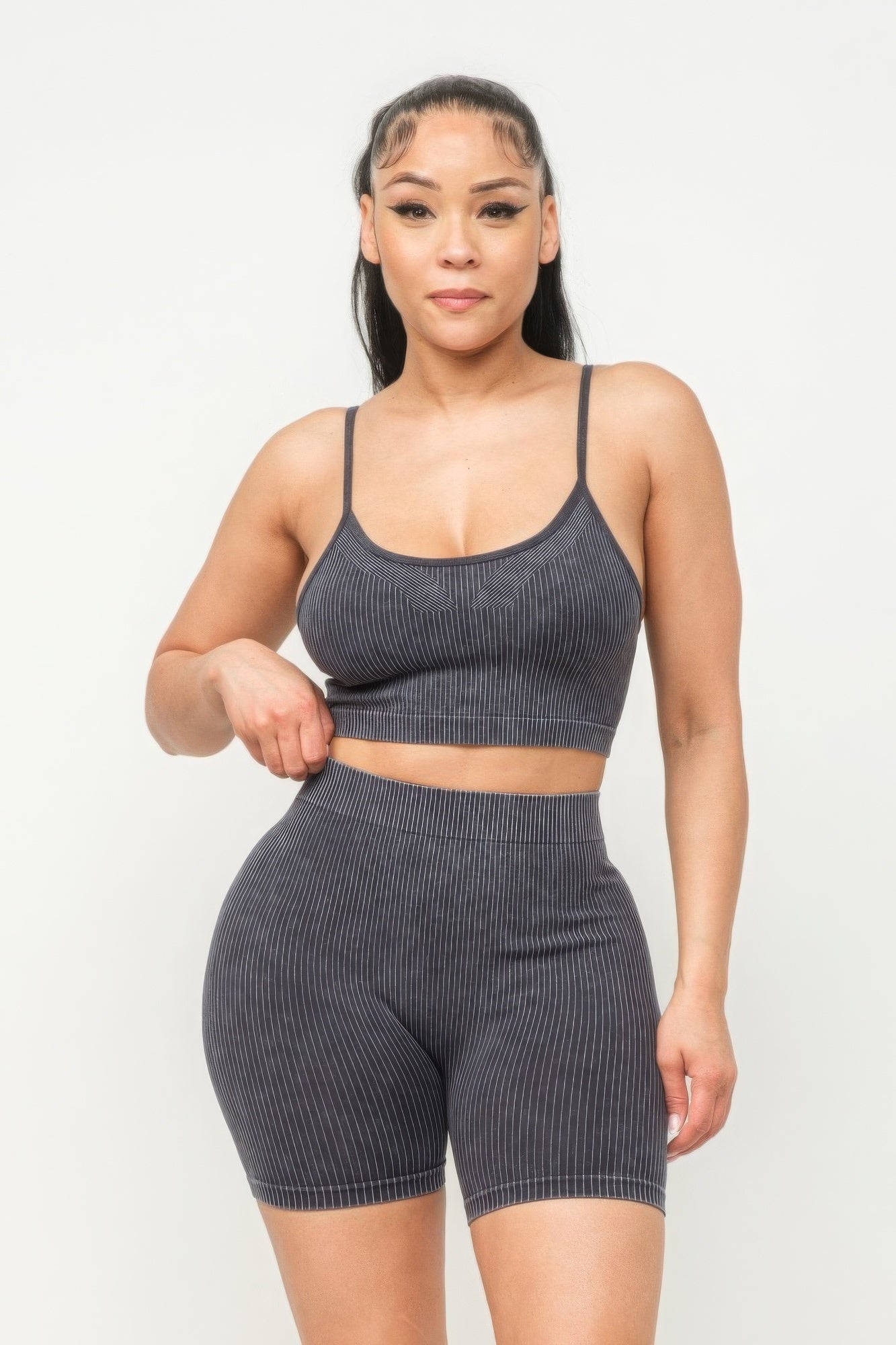 Washed Seamless Basic Tank Top And Shorts Set - ShopEasier