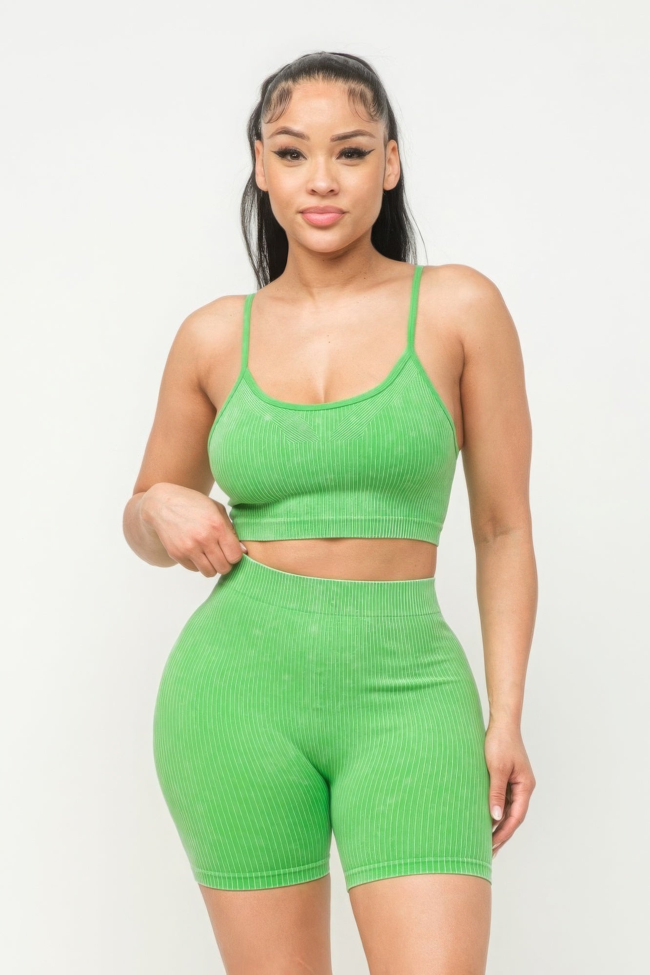 Washed Seamless Basic Tank Top And Shorts Set - ShopEasier