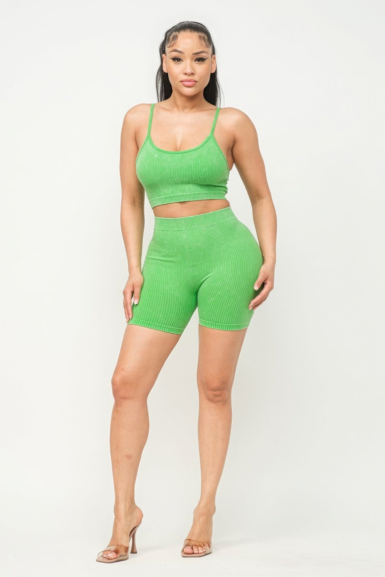 Washed Seamless Basic Tank Top And Shorts Set - ShopEasier