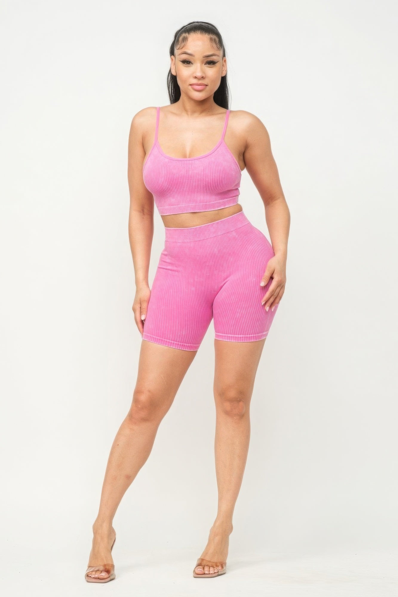 Washed Seamless Basic Tank Top And Shorts Set - ShopEasier