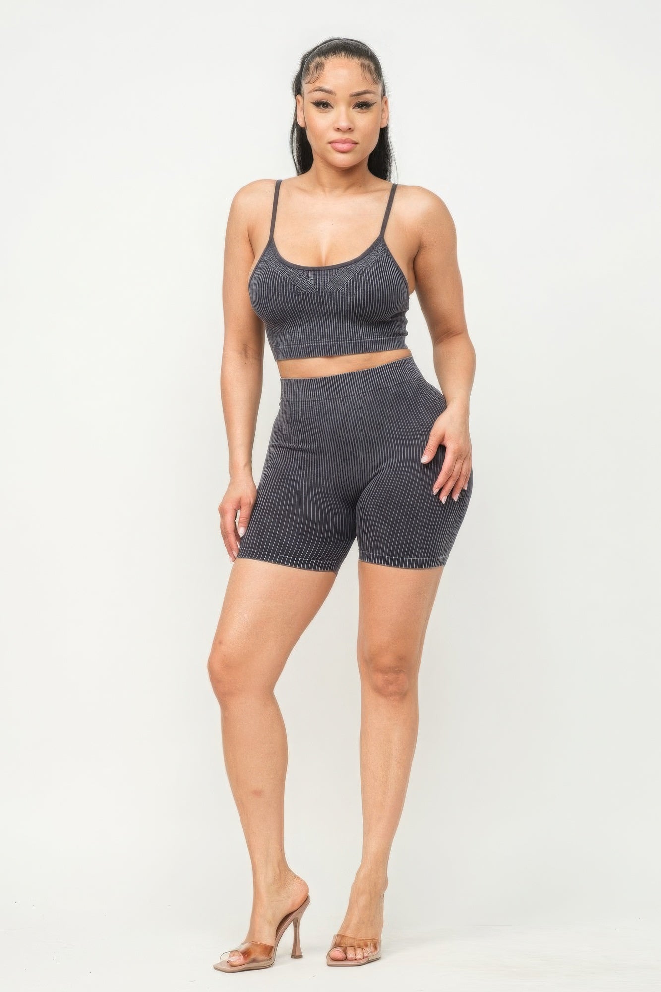 Washed Seamless Basic Tank Top And Shorts Set - ShopEasier