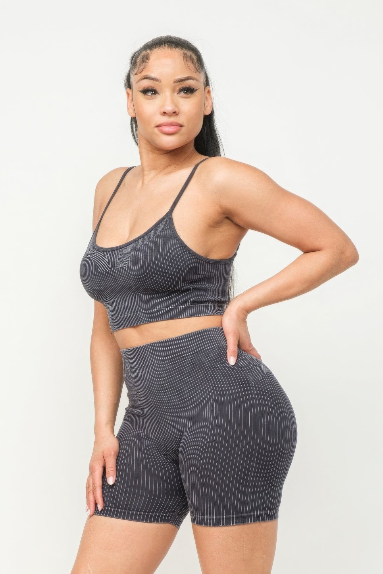 Washed Seamless Basic Tank Top And Shorts Set - ShopEasier