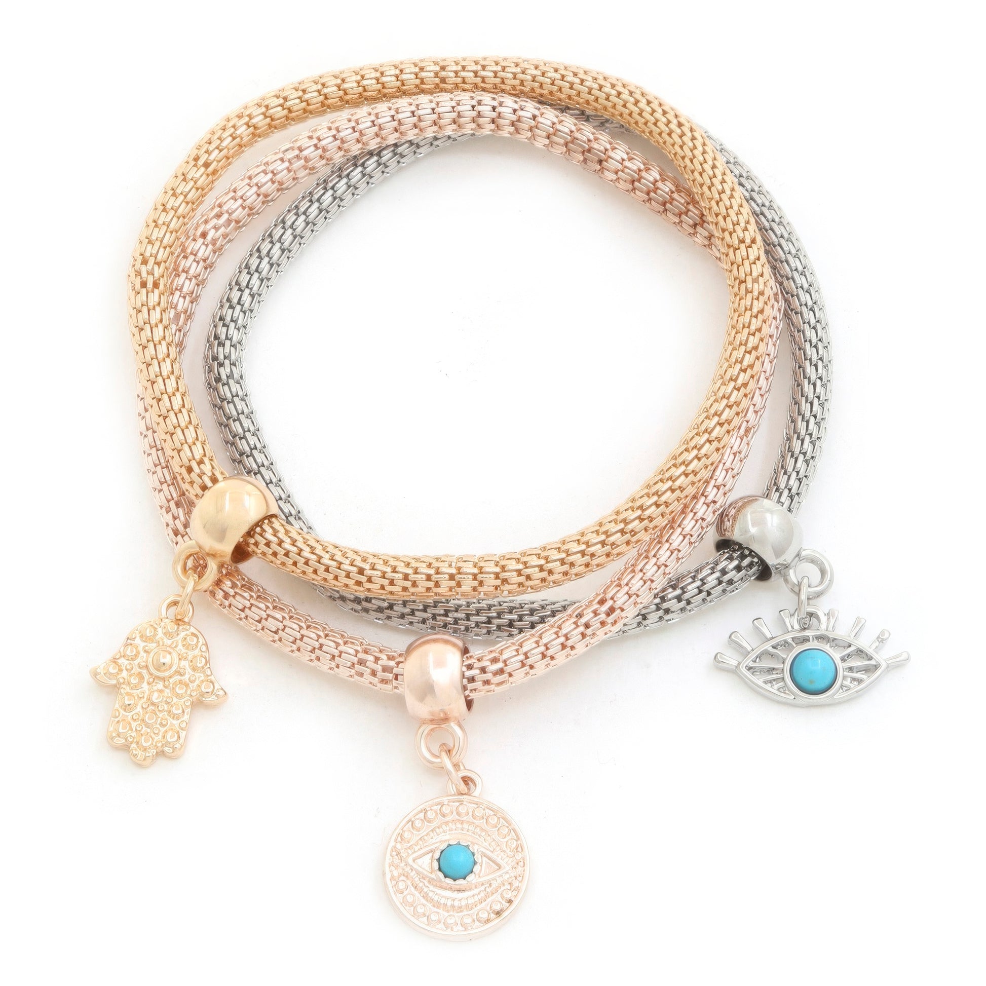 Evil Eye Hamsa Hand Charm Bracelet Set - ShopEasier